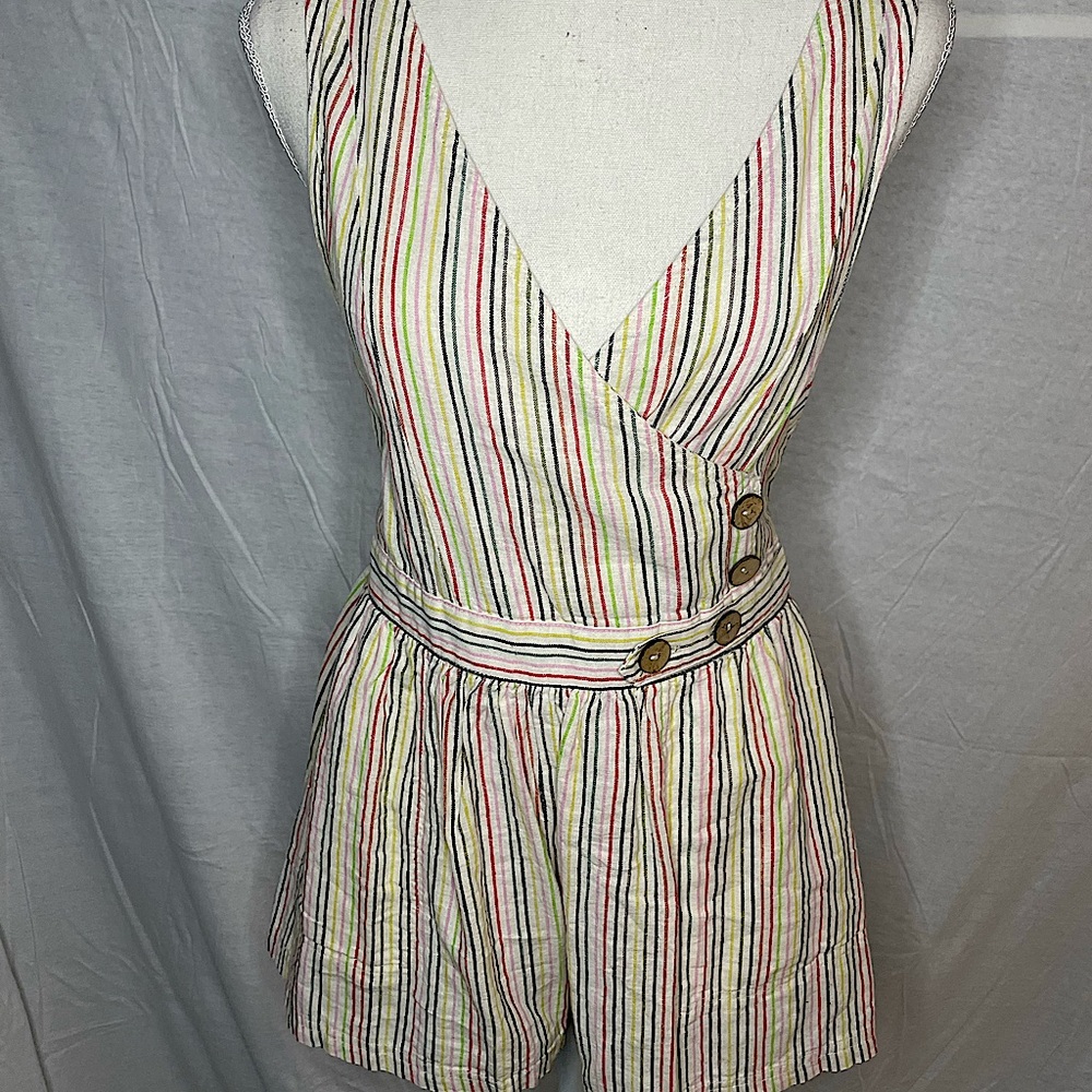 Multi Color Stripe Romper With Adjustable Straps